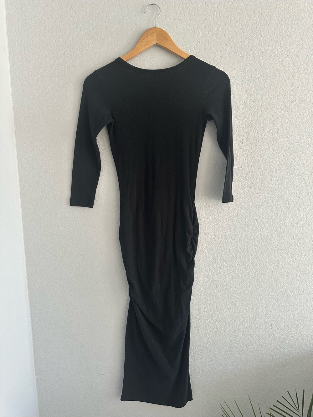 James Perse Black Ruched Jersey Midi Dress Size 0